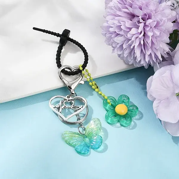 Acrylic Butterfly & Resin Flower Pendant Keychains