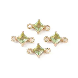 Brass Pave Glass Rhombus Links Connector Charms