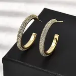 Brass Clear Cubic Zirconia C-Shaped Stud Earrings