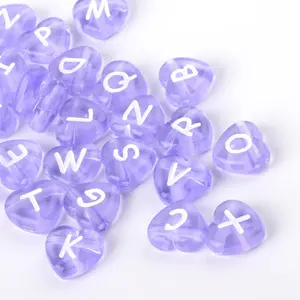 Transparent Acrylic Heart Horizontal Hole Letter Beads