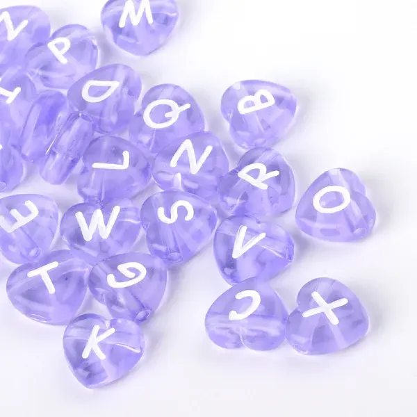 Transparent Acrylic Heart Horizontal Hole Letter Beads