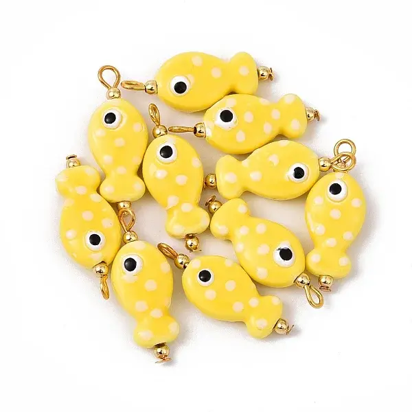 10Pcs Hand Painted Polka Dot Fish Porcelain Pendants