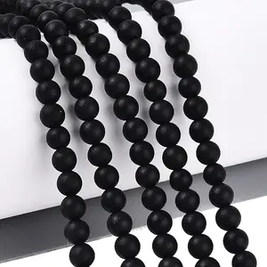 Natural Black Stone Bead Strands