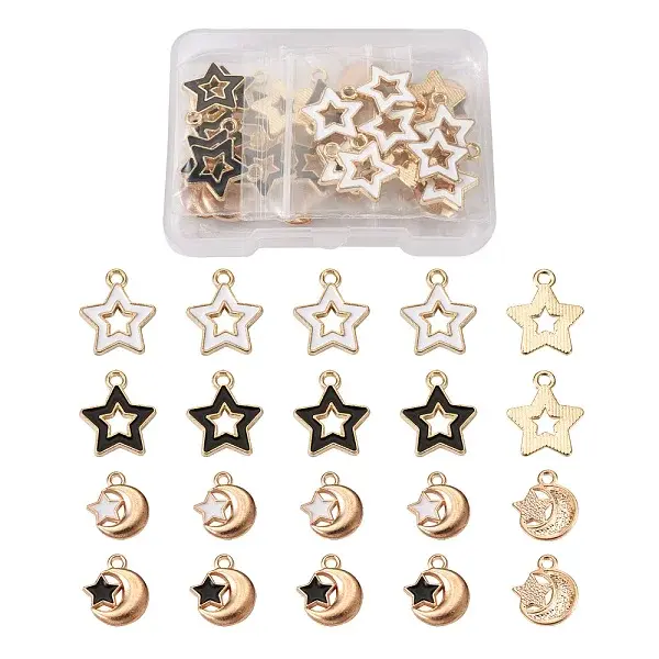40Pcs 4 Styles Alloy Enamel Pendants