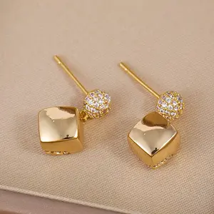 Elegant Brass Pave Clear Cubic Zirconia Stud Earrings