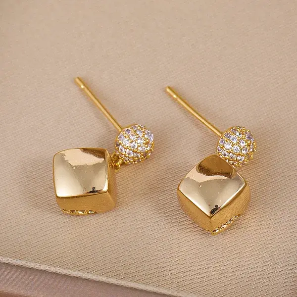 Elegant Brass Pave Clear Cubic Zirconia Stud Earrings