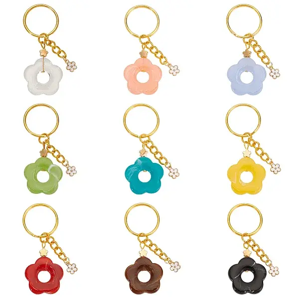 9Pcs Flower Acrylic Keychain