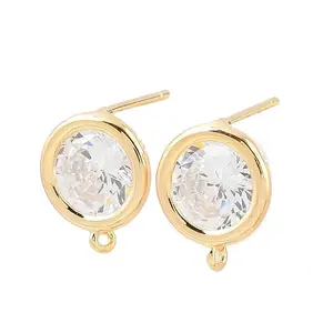 Brass Micro Pave Clear Cubic Zirconia Stud Earring Findings