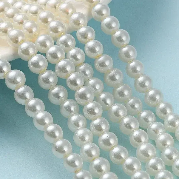 Baking Paint Pearlized Glass Pearl Round Bead Strands