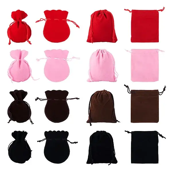 24Pcs 8 Styles Gourd & Rectangle Velvet Drawstring Packing Bags