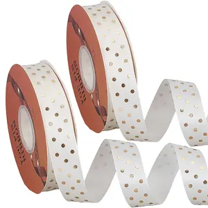 Gold Stamping Polka Dot Polyester Printed Ribbon