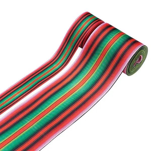 2Rolls 2 Styles Stripe Pattern Printed Polyester Grosgrain Ribbon