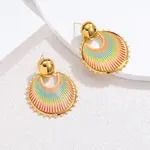 Flat Round 304 Stainless Steel Dangle Stud Earrings