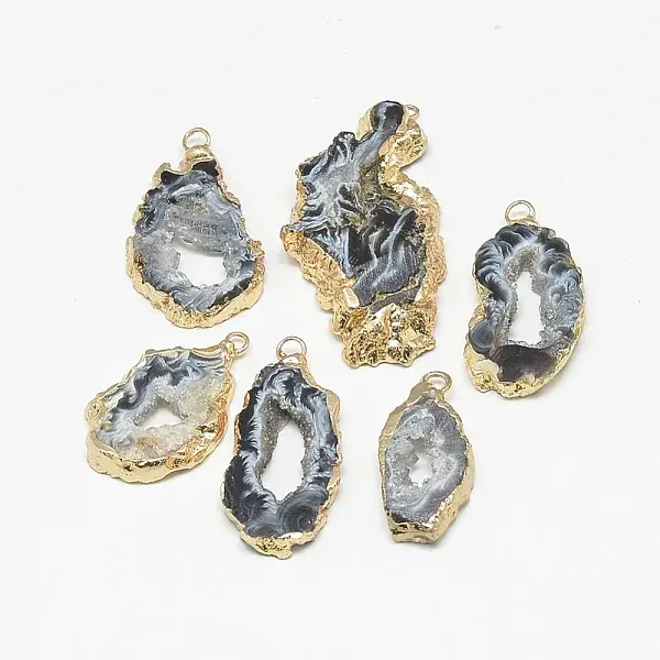 Natural Druzy Agate Slices Pendants