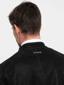 Ombre Men's retro-style biker jacket with stand-up collar - black