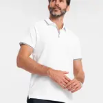 Ombre Men's pique knit polo shirt without buttons - white