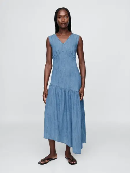 GAP Asymmetric denim midi dress - Women's