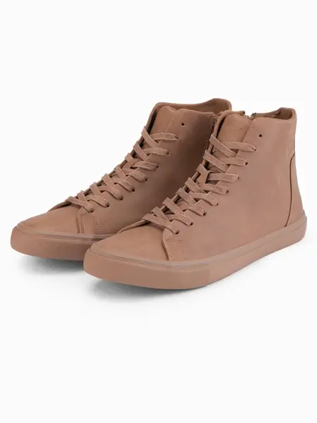 Ombre Men's high-top sneakers with matte texture and embossed logo - light brown