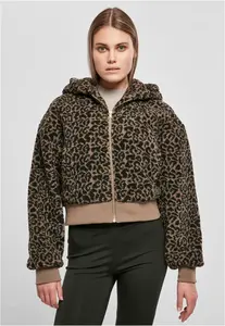 Women's short oversized jacket AOP Sherpa darktaupeleo