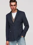 Ombre Men's SLIM knit jacket with subtle texture - navy blue