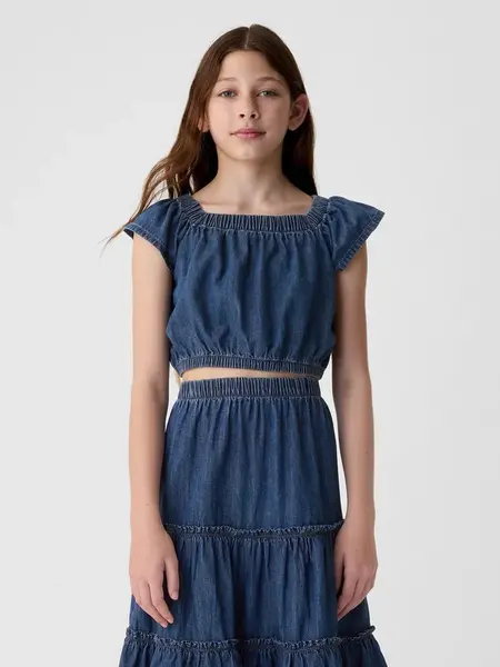 Modrý dievčenskú džínsový crop top GAP