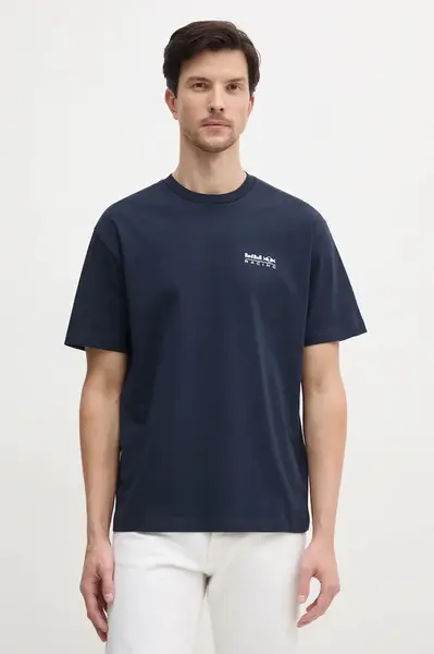 Bavlněné tričko Red Bull Racing x Pepe Jeans ABSTRACT RELIEF TEE tmavomodrá barva, s potiskem, RM500018