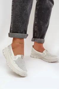 Boto Lehké Kožené Děrované Mokasíny Dámské Na Platformě Bílé Tanelora