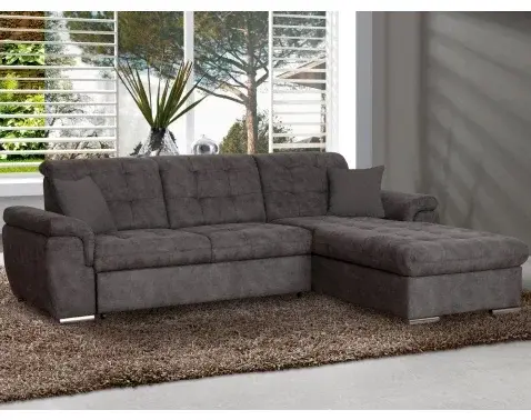 Rohová sedacia súprava Bilbao, tmavo šedá látka, pravý roh, s rozkladom%
