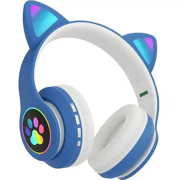 Bezdrôtové slúchadlá s LED mačacími ušami, modrá