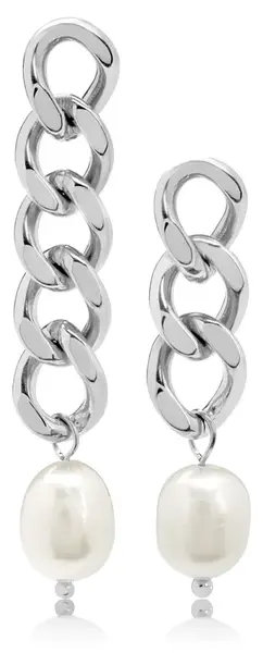 Troli Asymetrické ocelové náušnice s pravými barokními perlami VAAXF344S