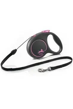 Vodítko Flexi Black Design S lanko 5m/12kg růžová