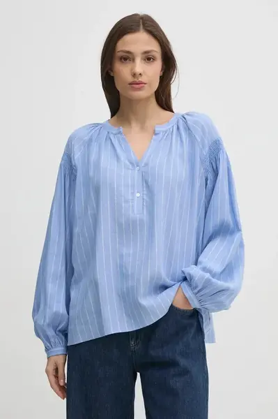 Lněná halenka Mos Mosh dámská, modrá barva, vzorovaná, 169400