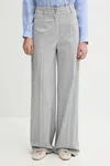Kalhoty s příměsí lnu Sisley dámské, šedá barva, široké, high waist, 4X0KLF06W