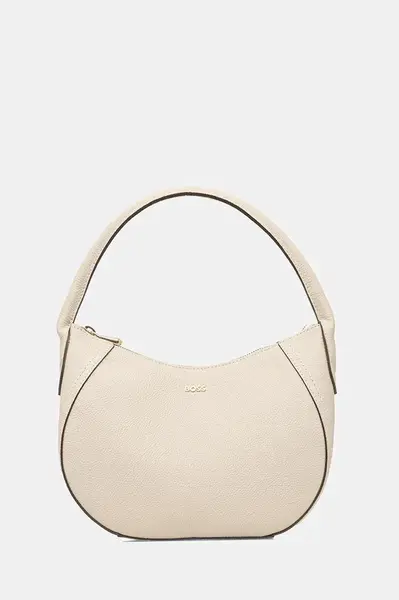 Kožená kabelka BOSS Lenah SM Hobo béžová barva, 50547946