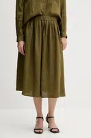 Lněná sukně Sisley zelená barva, midi, áčková, 4AGHL002T