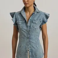 Džínová košile Lauren Ralph Lauren dámská, modrá barva, slim, s klasickým límcem, 200963923