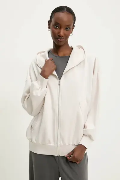 Mikina Answear.LAB dámská, béžová barva, s kapucí, hladká