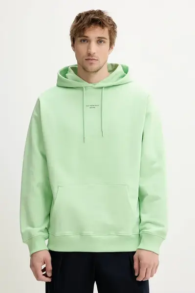 Bavlněná mikina Drôle de Monsieur Le Hoodie Slogan Classique pánská, zelená barva, s kapucí, s potiskem, G-HO161-CO127-LGN