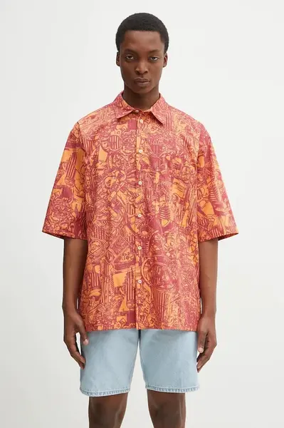 Bavlněná košile Marcelo Burlon Aop Mech Bowling Shirt Orange Burgundy oranžová barva, relaxed, s klasickým límcem, CMGG002S25FAB0012028