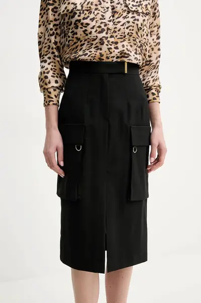 Sukně s příměsí vlny Marciano Guess IRINA černá barva, midi, pouzdrová, 5GGD04 7294A