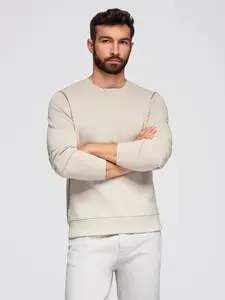Ombre Men's BASIC sweatshirt with round neckline - light beige