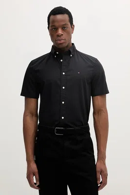 Bavlněná košile Tommy Hilfiger černá barva, regular, s klasickým límcem, MW0MW37584