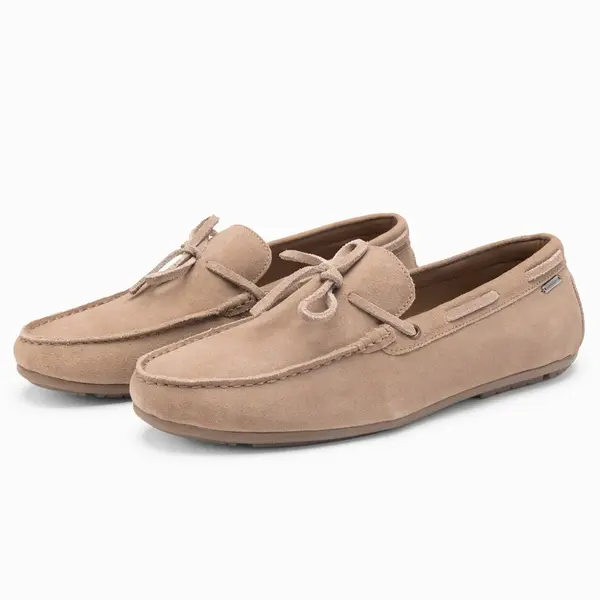 Ombre Men's leather moccasin shoes with thong and driver sole - beige