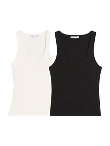 Bershka Top  čierna / biela