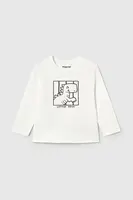 Dětské bavlněné tričko s dlouhým rukávem Mayoral béžová barva, s potiskem, 1068