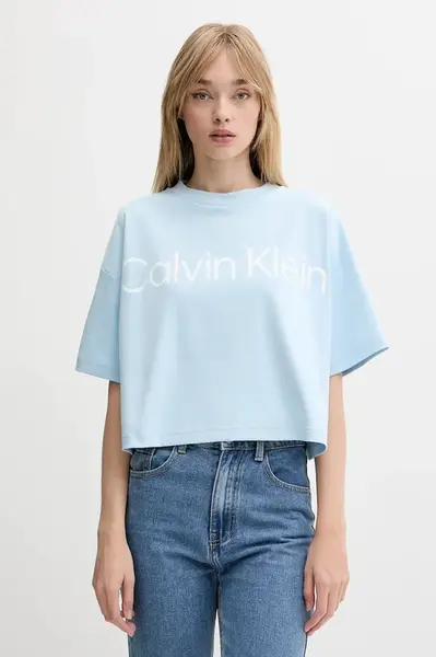 Bavlněné tričko Calvin Klein dámské, modrá barva, LV044C903G