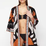 Trendyol etnický vzor opaskový mini-tkaný 100% bavlnený kimono a kaftan