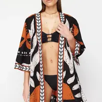 Trendyol etnický vzor opaskový mini-tkaný 100% bavlnený kimono a kaftan