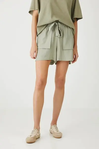 Lněné kraťasy Medicine dámské, zelená barva, high waist