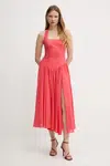 Šaty s příměsí lnu Bardot růžová barva, maxi, 59803DB1